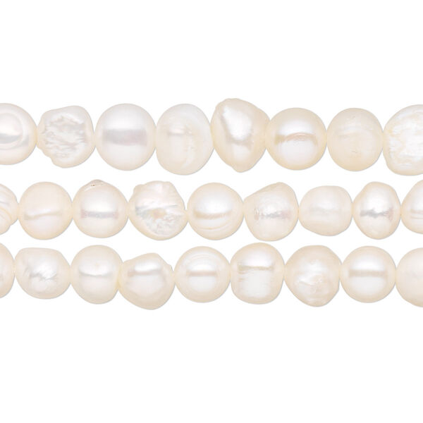 Pearl, cultured freshwater (bleached), pkg/(3) 15.5 to 16 inches, 5-9mm flat-sided potato, D grade. image number 0