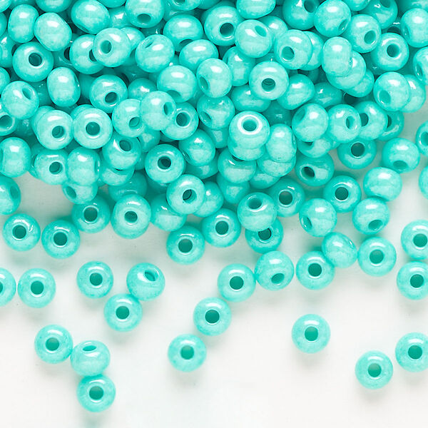 Seed bead, Preciosa Ornela Czech glass, pkg/500g, #6 rocaille, opaque terra dyed sea green luster chalkwhite, (16358). image number 0