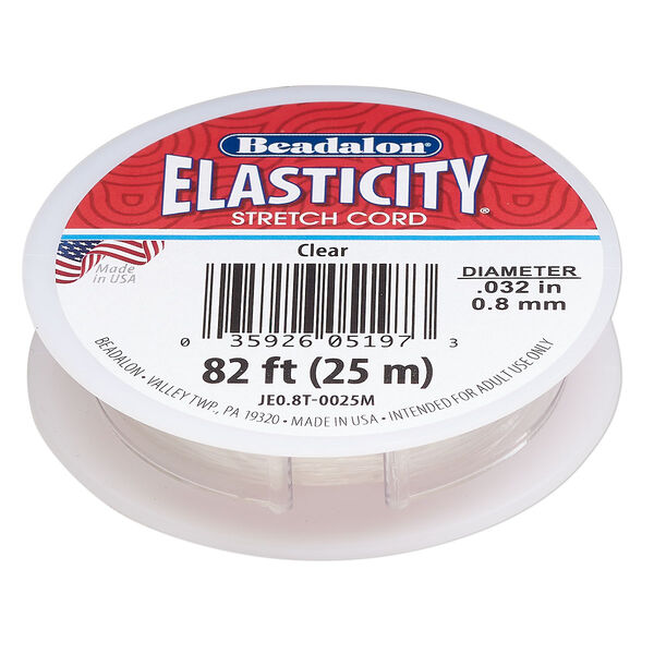 Cord, Beadalon® ELASTICITY®, elastic rubber, pkg/25m, 0.8mm diameter, clear. image number 0