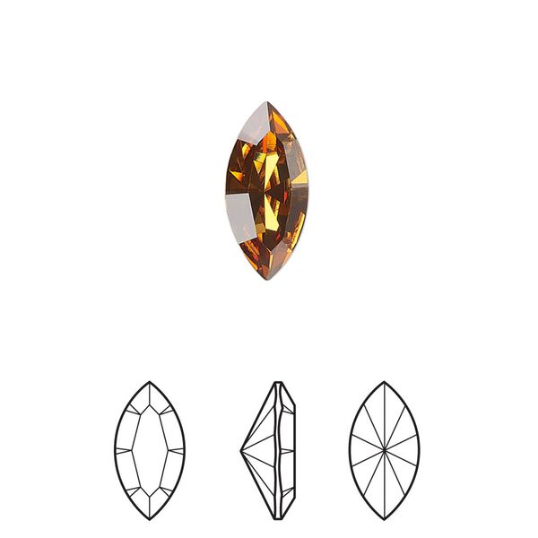 Fancy stone 2pk light amber foil back, Crystal Passions® 15x7mm navette 4228 image number 0