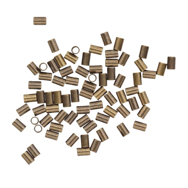Crimp, antique gold-plated brass, 3x2mm tube, 1.4mm inside diameter. Sold per pkg of 500. image number 0