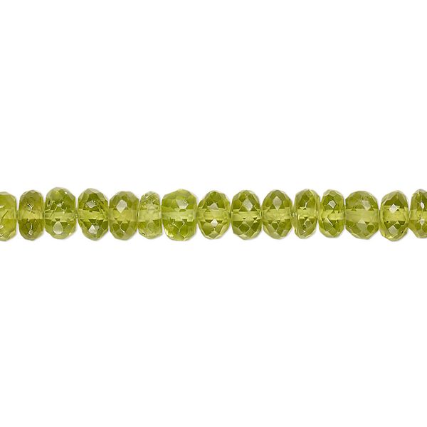 Peridot 1pkg1, hand-cut faceted rondelle bead natural 9 inch 4x2mm-6x4mm image number 0