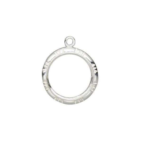 Drop, Almost Instant Jewelry®, sterling silver, 17.5mm round with open back with textured edge and 14mm rivoli setting. Sold individually. image number 0