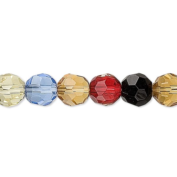 Glass faceted round beads, mixed color, 7-8mm. 14in strand. image number 0