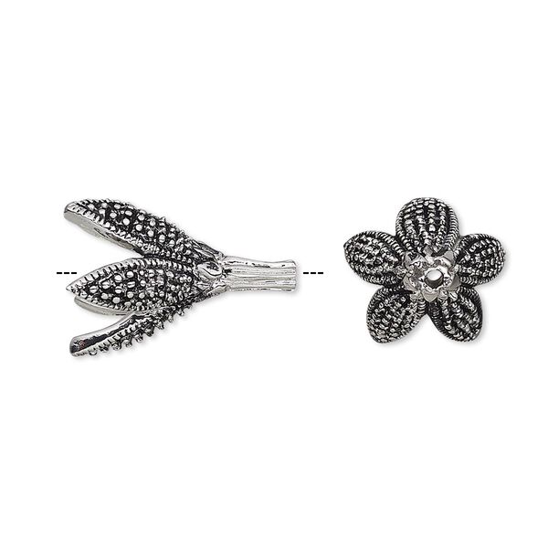 Cone, antique silver-plated bronze, 20x13mm petal, 9mm inside diameter. Sold individually. image number 0