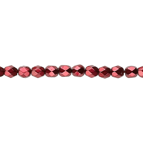 Bead 1pkg100 Czech fire-polished glass, 4mm faceted round, opaque red carmen image number 0