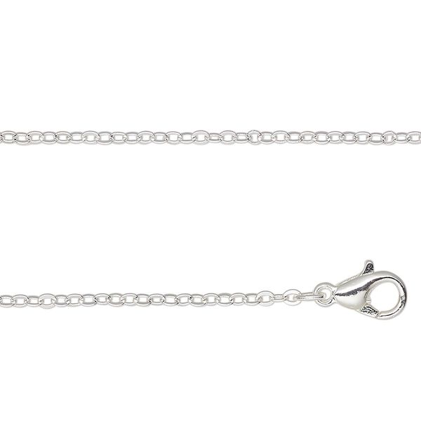 Chain, silver-finished steel, 2mm cable, 18 inches with lobster claw clasp. Sold individually. image number 0
