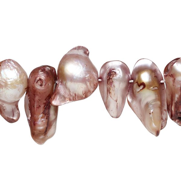 Bead, blister pearl shell (dyed), cocoa, 10x6mm-21x13mm top-drilled baroque with 0.4-0.6mm hole, Mohs hardness 2-1/2 to 4. Sold per 15-inch strand. image number 0