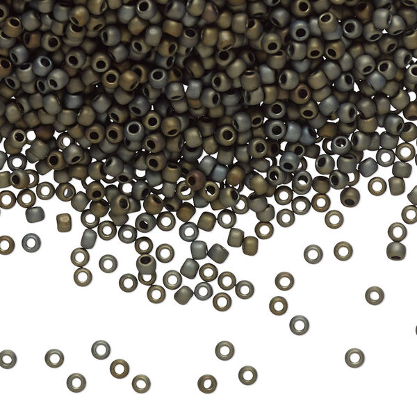 Seed bead, TOHO BEADS®, glass, pkg/7.5g, #11 round, opaque frosted metallic iris brown (TR-11-83F). image number 0