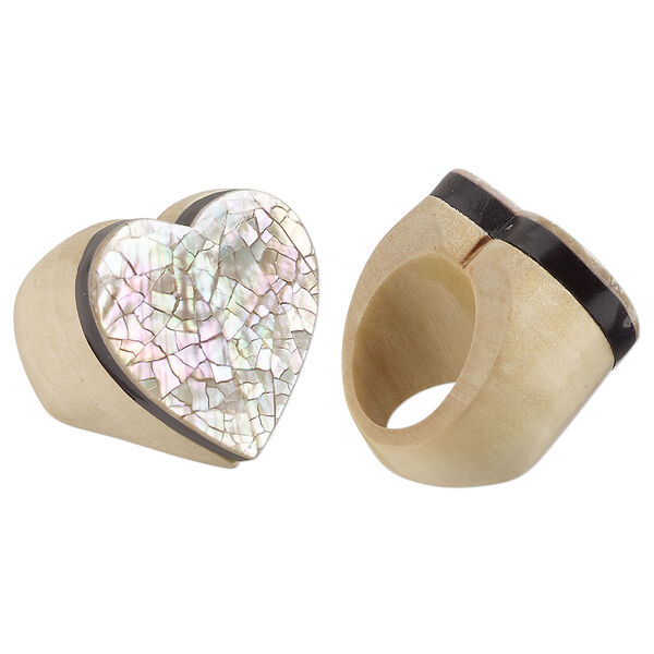 Ring, Everyday Jewelry, Taiwanese cheesewood, iris purple, 17mm heart, size 6. Sold individually. image number 0