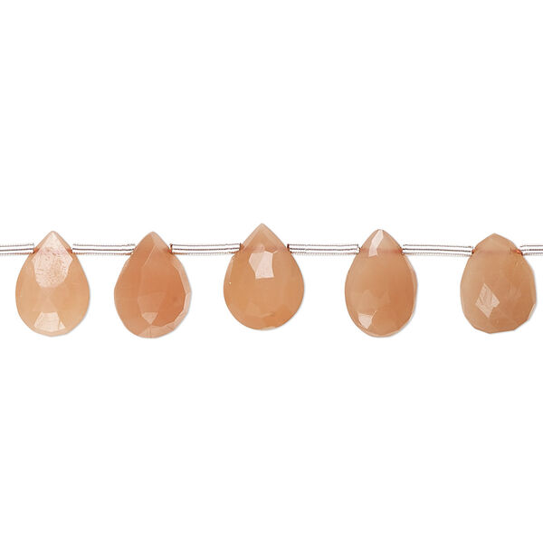 Peach moonstone 1pkg1, hand-cut top-drilled faceted puffed teardrop bead natural B grade, 4 inch graduated 8x5mm-11x7mm image number 0