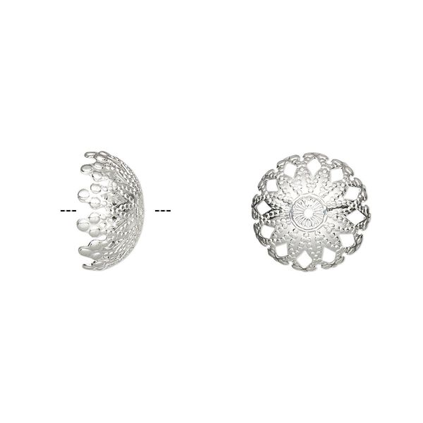Bead cap, silver-plated brass, 12x6mm filigree dome, fits 12-14mm bead. Sold per pkg of 100. image number 0