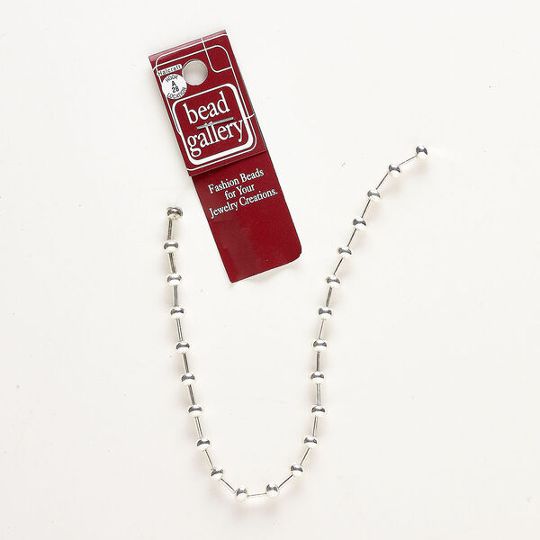 Bead, silver-finished brass, 6x4mm rondelle and 7.5x2mm round tube. Sold per 9-inch strand, approximately 40 beads. image number 0