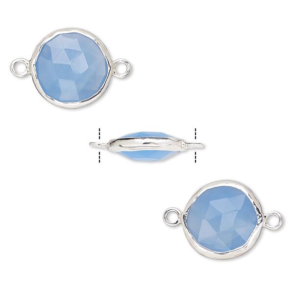 Link, blue chalcedony (dyed) and sterling silver, 12mm double-sided faceted round. Sold per pkg of 2. image number 0