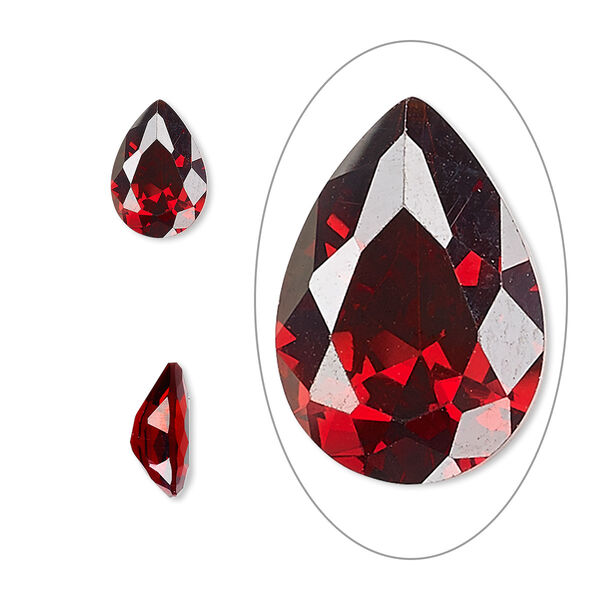 Gem, cubic zirconia, garnet red, 10x7mm faceted pear, Mohs hardness 8-1/2. Sold individually. image number 0