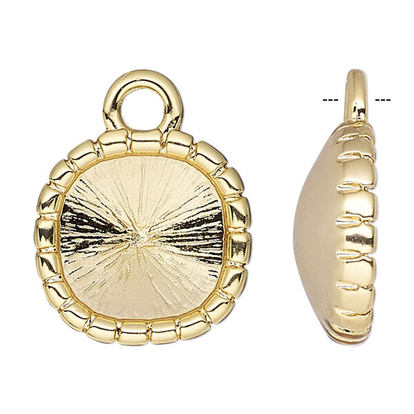 Drop, Almost Instant Jewelry®, gold-plated "pewter" (zinc-based alloy), 13.5x13.5mm rounded square with rope edge and 10x10mm cushion setting. Sold individually. image number 0