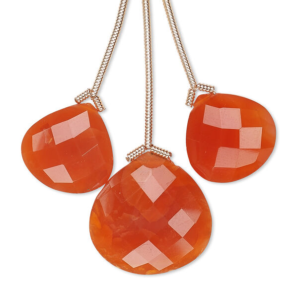 Carnelian 1pkg3, hand-cut top-drilled faceted pear bead 18mm / 14mm image number 0