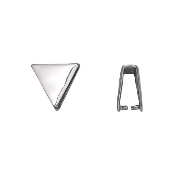 Bail, ice-pick, antiqued sterling silver, 12x11x11mm single-sided triangle, 9mm grip length. Sold individually. image number 0