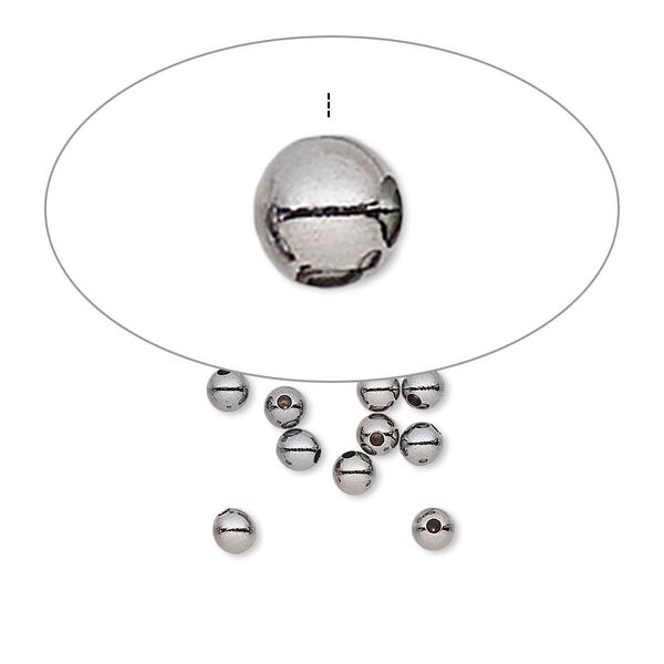 Bead end, gunmetal-plated brass, 3mm half-drilled round. Sold per pkg of 10. image number 0