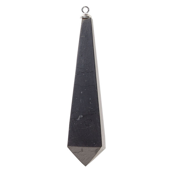 Shungite / brass 1pkg1, silver-finished tapered point focal natural 55x14mm image number 0