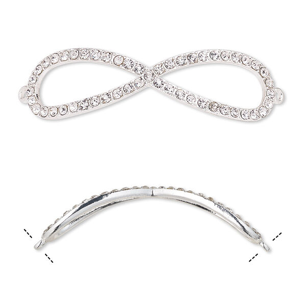 Focal, glass rhinestone and silver-finished "pewter" (zinc-based alloy), clear, 2-3/4 x 3/4 inch curved infinity. Sold individually. image number 0