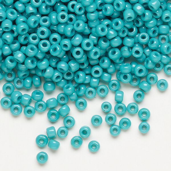 Seed bead, Dyna-Mites™, glass, opaque turquoise blue, #8 round. Sold per 40-gram pkg. image number 0