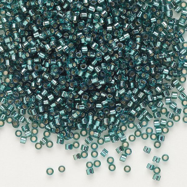 Seed bead, Delica®, glass, pkg/50g, #11 round, transparent silver-lined teal (DB-0607). image number 0