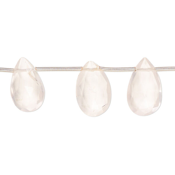 Bead, rose quartz (natural), light, 12x8mm-15x9mm hand-cut top-drilled faceted puffed teardrop with 0.4 to 1.4mm hole, B grade, Mohs hardness 7. Sold per pkg of 14. image number 0