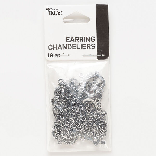 Drop, antique silver-finished "pewter" (zinc-based alloy), single-sided assorted sizes. Sold per pkg of 18. image number 0