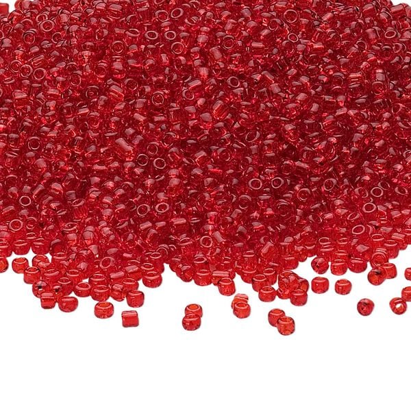 Seed bead, Ming Tree™, glass, pkg/1 pound, #11 round, transparent red. image number 0