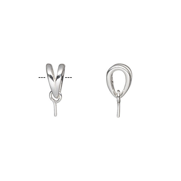 Bail, rabbit ear, sterling silver, 11x5mm with eye pin. Sold per pkg of 6. image number 0