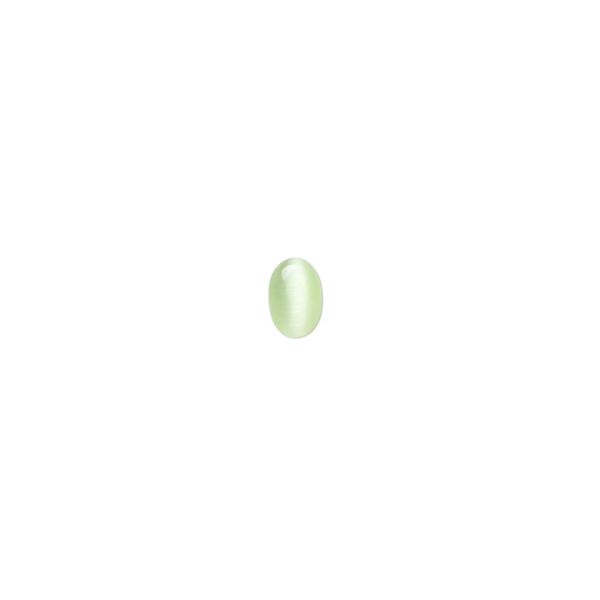 Cabochon, cat's eye glass (fiber optic glass), light green, 6x4mm calibrated oval, quality grade. Sold per pkg of 10. image number 0