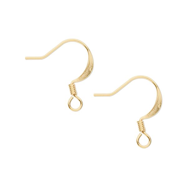 Ear wire fishhook 1pkg500 gold-plated, 17mm flat / 2.5mm coil / open loop, 22 gauge brass 250 pair image number 0