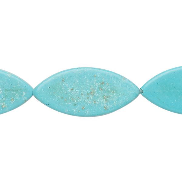 Bead, "turquoise" (resin) (imitation), light blue, 28x13mm flat marquise. Sold per 15-inch strand. image number 0