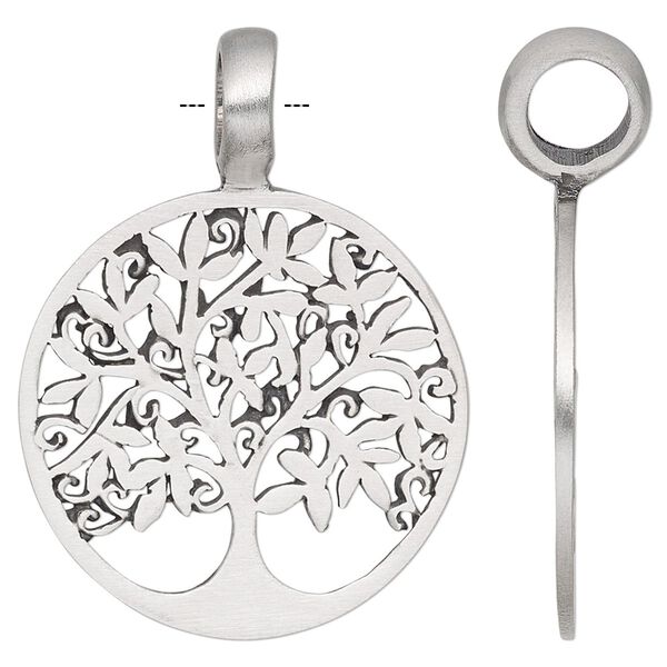 Pendant, antiqued pewter (tin-based alloy), 44x33mm single-sided round with tree of life cutout. Sold individually. image number 0