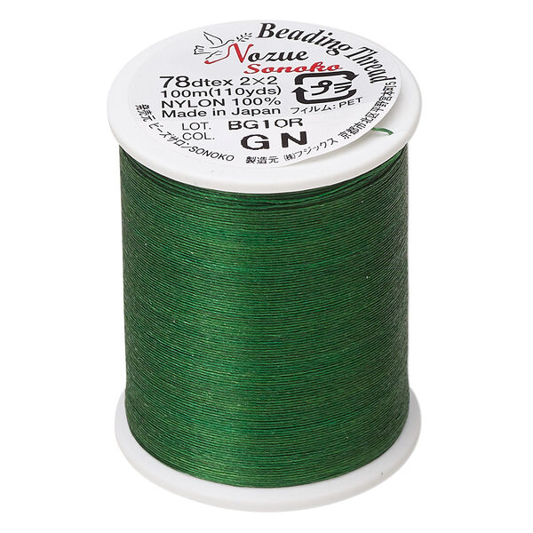 Thread, Nozue Sonoko, nylon, green, 0.29mm diameter, 8-pound test. Sold per 110-yard spool. image number 0