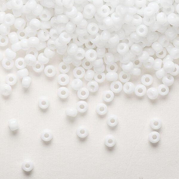 Seed bead, Miyuki, glass, pkg/250g, #8 rocaille, opaque white, (RR-402). image number 0