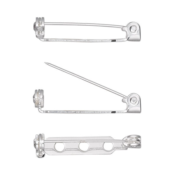 Pin back, silver-plated steel, 1-inch with locking bar. Sold per pkg of 500. image number 0