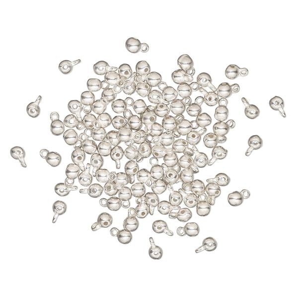 Bead, silver finish "pewter" (zinc-based alloy), 4mm round with loop. Sold per pkg of 100. image number 0