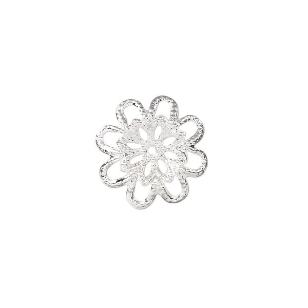 Component, silver-finished brass, 16x15.5mm single-sided flower. Sold per pkg of 20. image number 0
