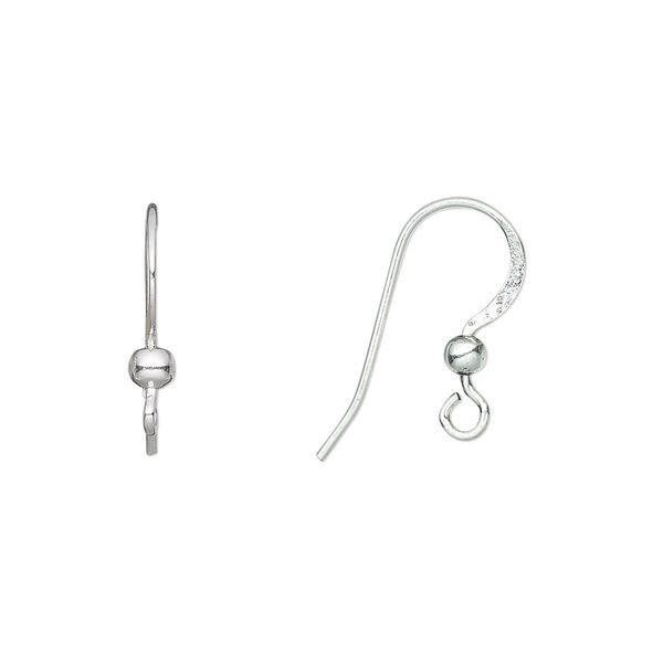Ear wire fishhook 1pkg20 silver-plated, 17mm flat / 3mm ball / open loop, 20 gauge copper 10 pair image number 0