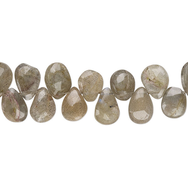 Bead, labradorite (natural), 7x5mm-11x8mm hand-cut top-drilled faceted puffed teardrop with 0.4-1.4mm hole, C grade, Mohs hardness 6 to 6-1/2. Sold per 7-inch strand. image number 0