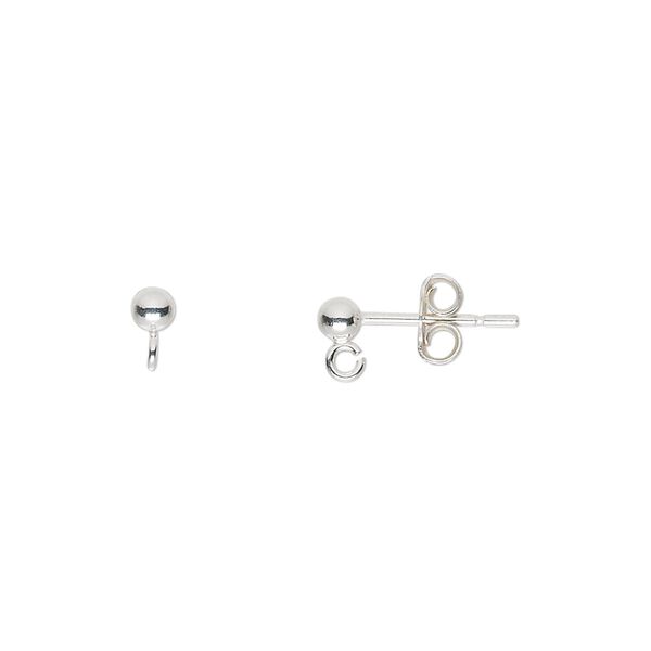 Earstud 1pkg10 sterling silver, 3mm ball / open loop / earnuts, polished 5 pair image number 0