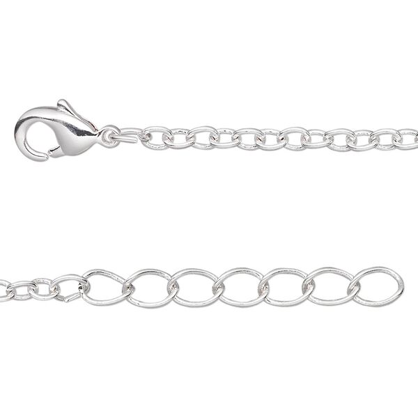 Chain, silver-plated brass, 2.5mm cable, 18 inches with 1-1/4 inch extender chain and lobster claw clasp. Sold per pkg of 4. image number 0