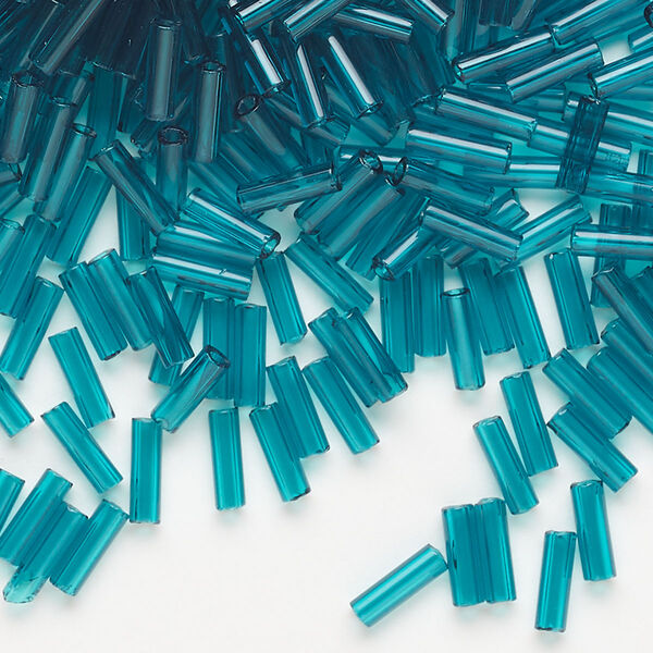 Bead, Preciosa Ornela Czech glass, bugle bead, pkg/500g, 1/4 inch, transparent teal, (50710). image number 0