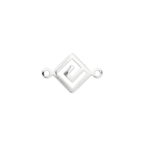 Link, silver-plated brass, 12mm Greek key diamond. Sold per pkg of 100. image number 0