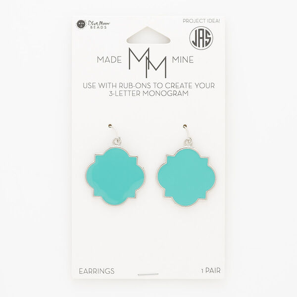 Earring, enamel and silver-finished "pewter" (zinc-based alloy), turquoise blue, 38mm freeform with rub-on setting and fishhook ear wire, 19 gauge. Sold per pair. image number 0