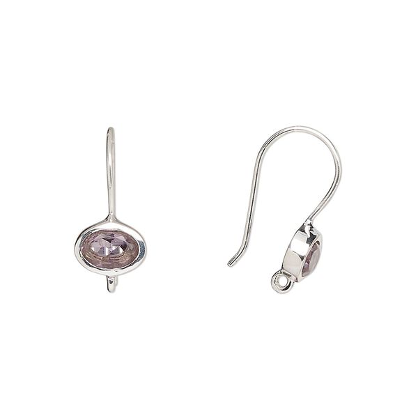 Ear wire fishhook 1pkg2 sterling silver / amethyst (natural), 15.5mm / 7.5x5.5mm oval / hand-cut / closed loop, 22 gauge 1 pair image number 0
