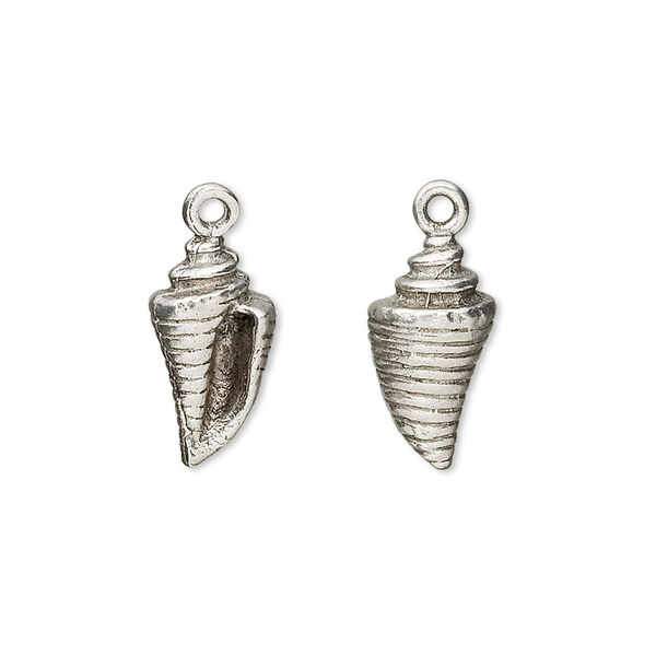 Charm, antiqued pewter (tin-based alloy), 15x8mm cone shell. Sold per pkg of 4. image number 0
