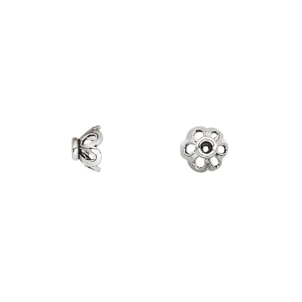 Bead cap, antiqued sterling silver, 6x4mm rondelle with cutout design, fits 5-7mm bead. Sold per pkg of 28. image number 0